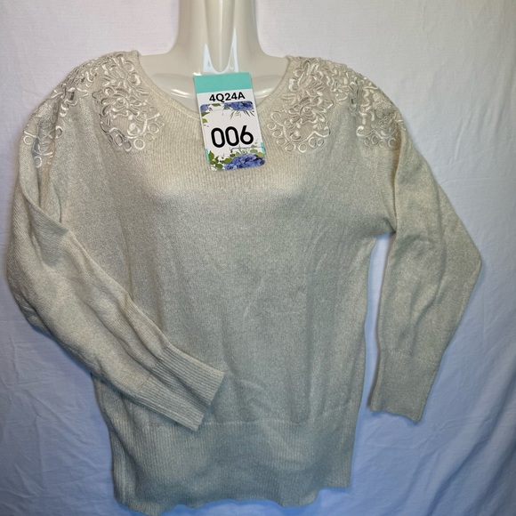 Medium Vintage ELLE knit sweater, metallic thread knit, boat neck A4Q24-6 - Picture 2 of 13